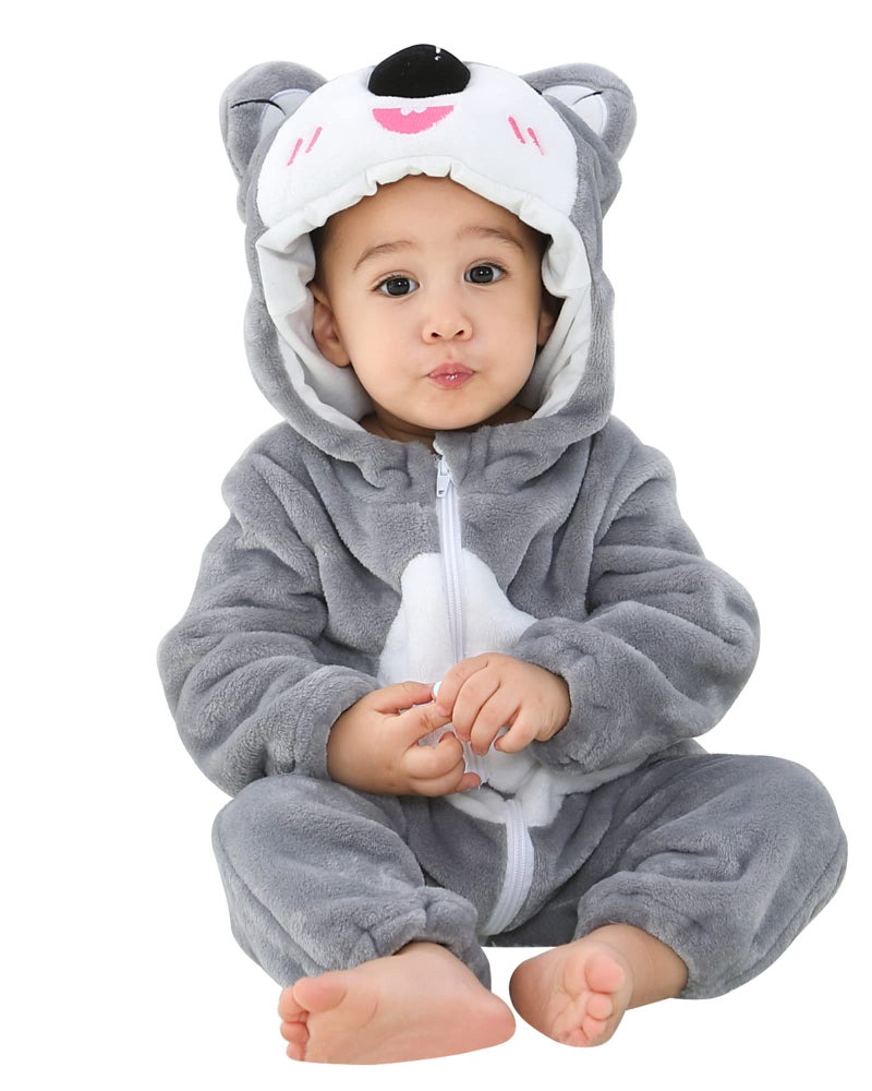 MICHLEY Unisex Baby Hooded Romper Winter Flannel Jumpsuit for 12-18months, Cartoon Cosplay Costume, Koala - Image 1